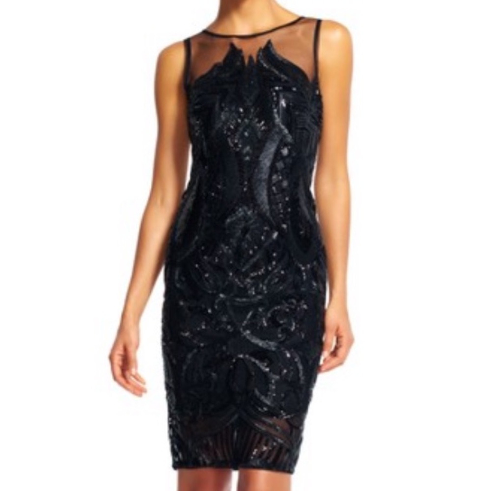 Adrianna Papell Black Sequin Embroidered Dress